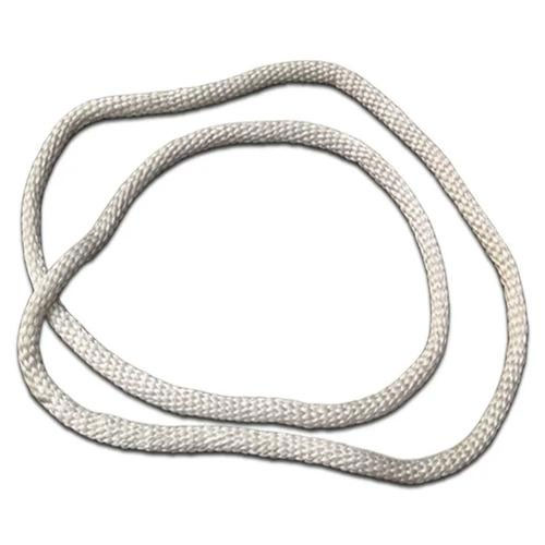 The same rope photographed by the maker as a loose coil standing on a plain white background, showing the surface of the braid with no cover, no jacket, no seam where a cover would close and no fitting